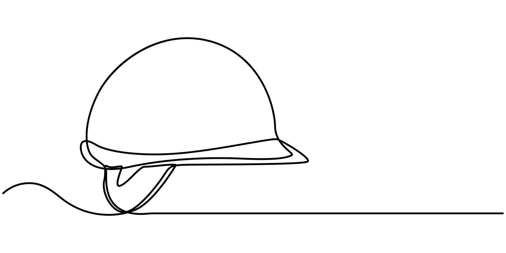Minimalist Continuous One Line Art Drawing Of Safety Helmet Emphasizing Protective Gear vector