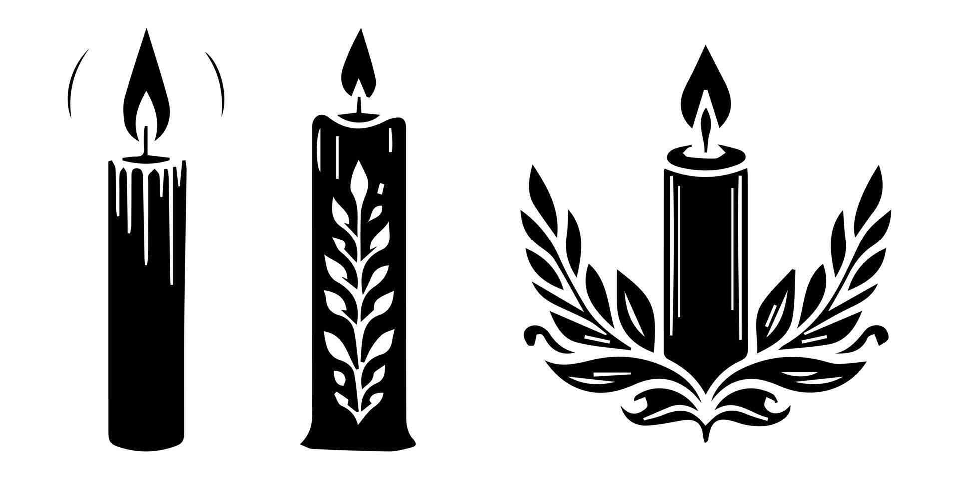 Candles icon set, A set of black Christmas candle silhouettes, Silhouette candle set collection isolated vector