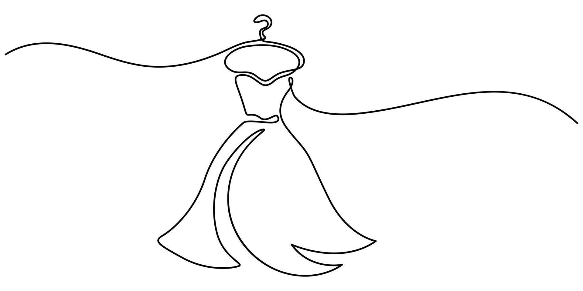 Continuous line drawing of a dress on a hanger, Minimalist illustration for beauty and fashion. vector