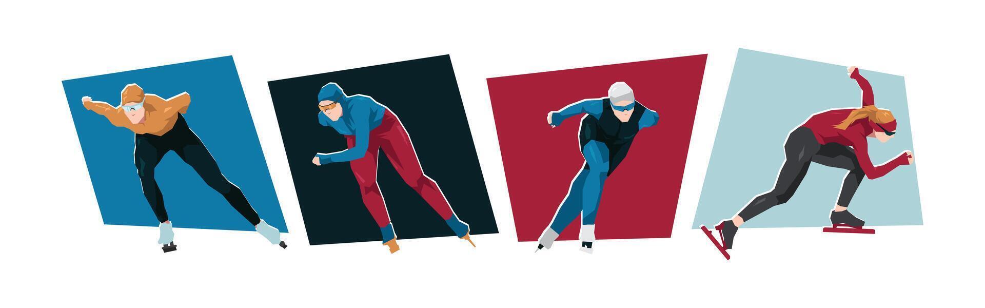 Speed skating female athlete characters. Concept of race, sport, activity. Cartoon flat llustration. vector