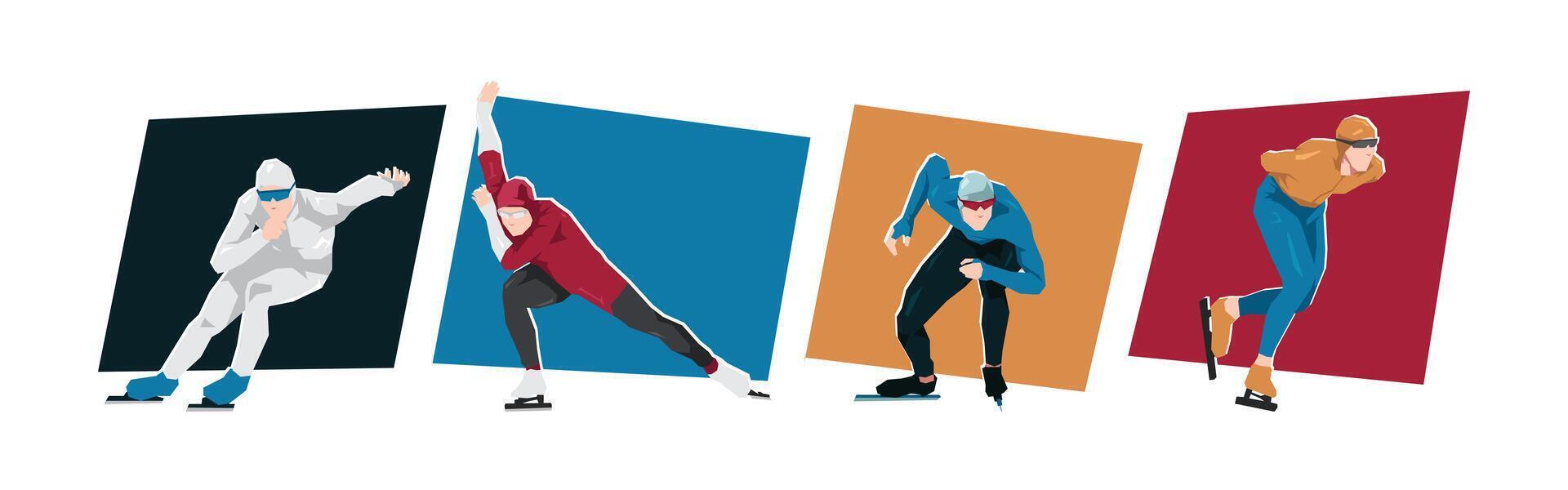 Speed skating male athlete characters. Concept of race, sport, activity. Cartoon flat illustration. vector