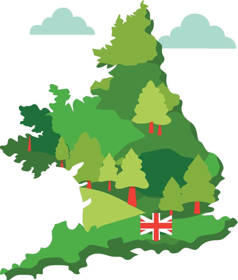 A map of england with trees and a flag vector