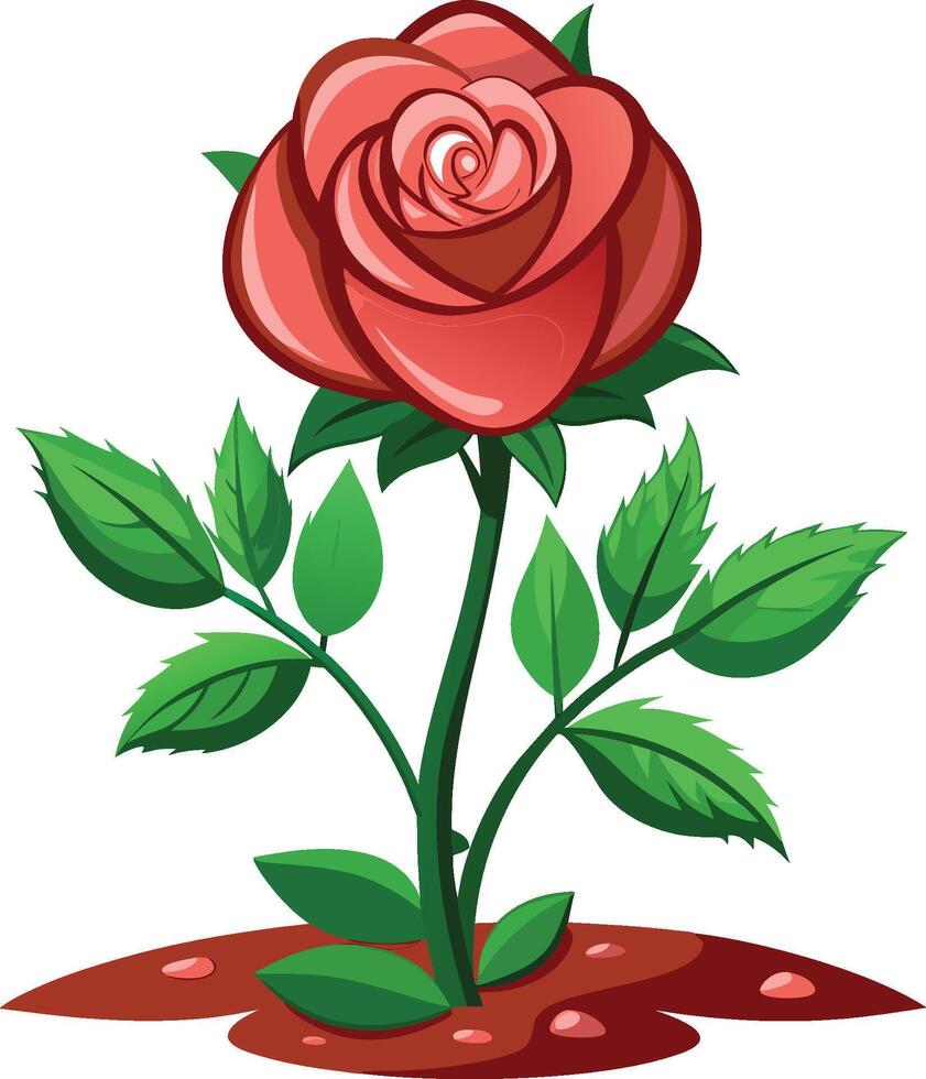 A red rose with leaves and a stem vector