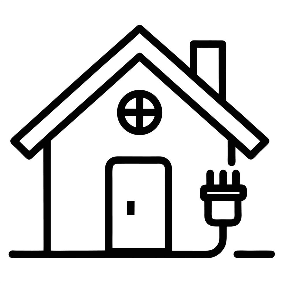 house with electric power line art icon depicting home electrification energy supply modern utility technology and smart home power system in minimalist illustrative style vector