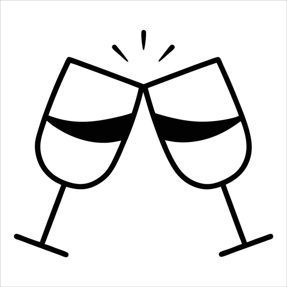 Two glasses clinking together in continuous line art drawing style symbolizing celebration great for party invites festive designs and drink related artwork vector