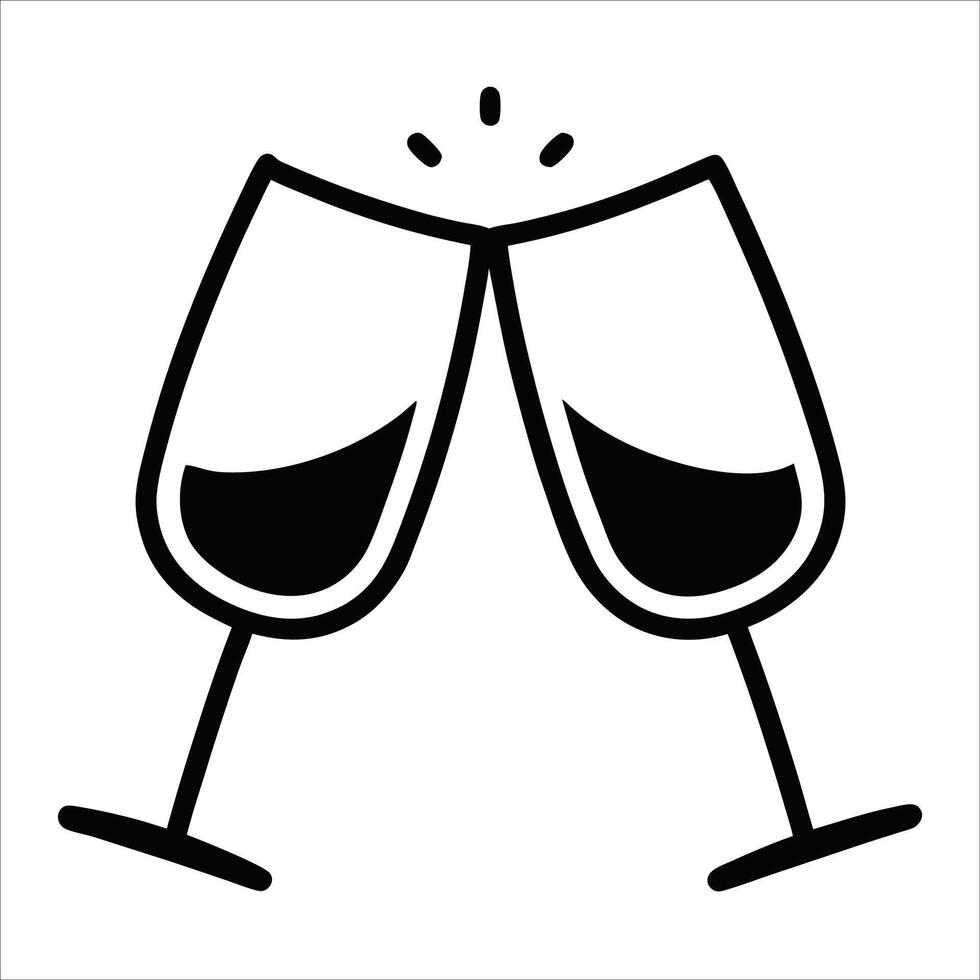 Glasses making a toast drawn in a minimalist continuous line art drawing style perfect for wedding invitations celebratory branding and elegant event illustrations vector
