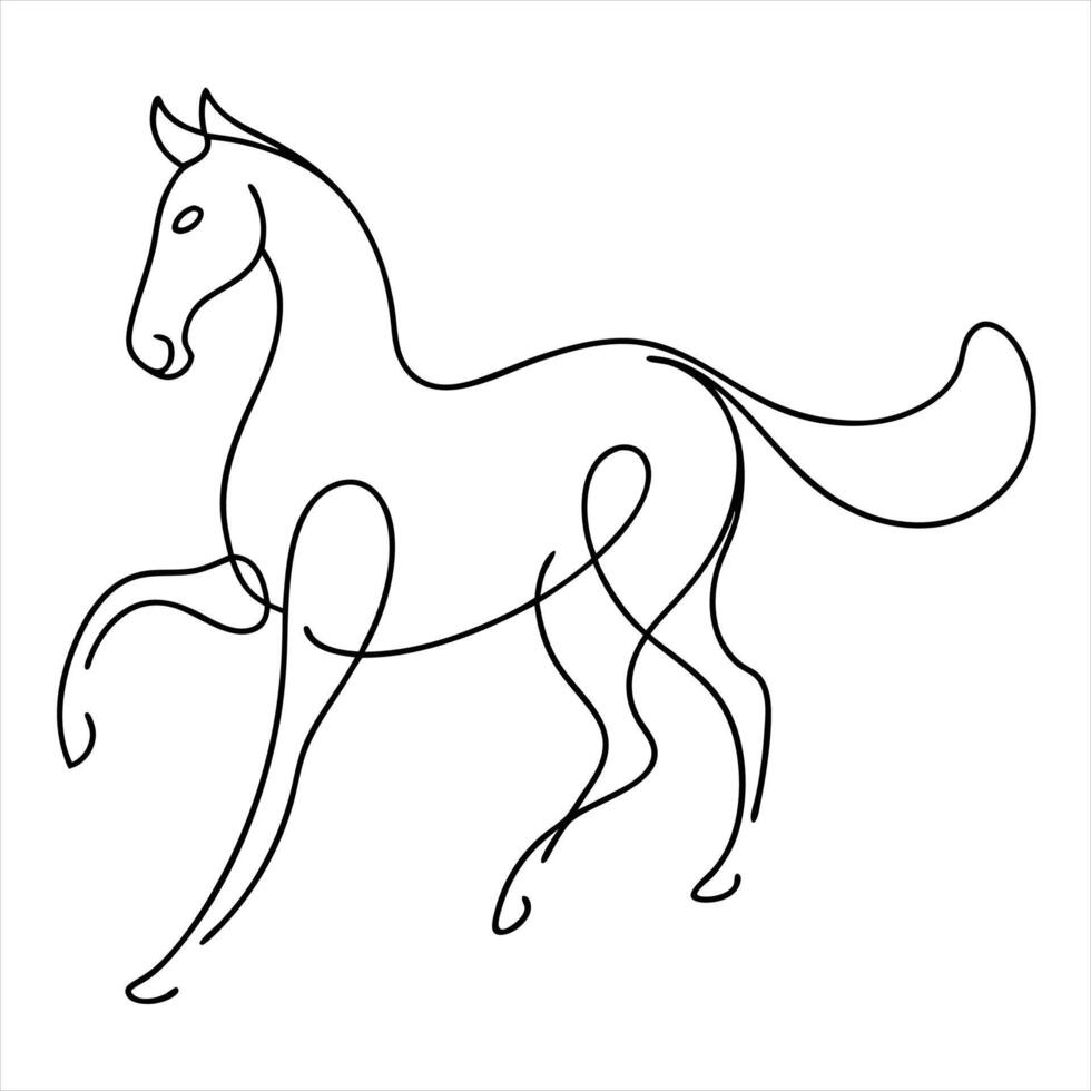 horse captured in continuous line art showcasing graceful movement elegance strength natural beauty and artistic equestrian form in minimalist equine drawing style vector