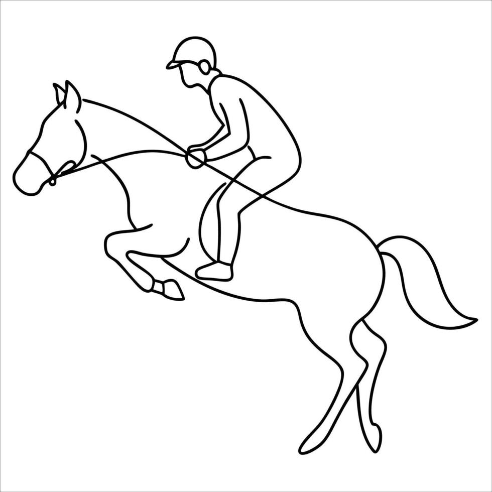horse rider illustrated in continuous line art style showing harmony between human and horse balance of movement grace discipline and equestrian elegance in simple form vector