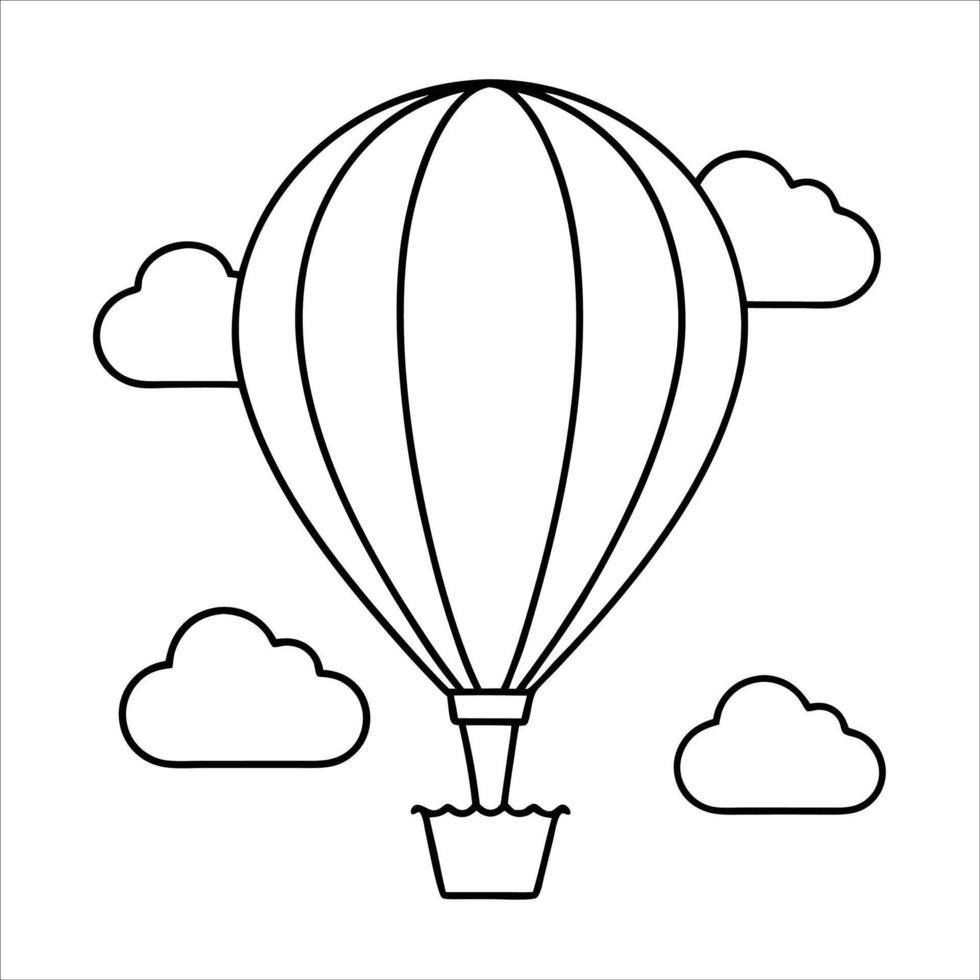 hot air balloon ascending in a cloud filled sky expressing joy of flight freedom travel peace and dreamy atmosphere in a minimalist line art illustration style vector