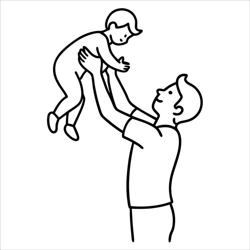 Loving continuous line art of a father playing with his child for use in joyful parenting illustrations family themed home decor prints and minimalist heartwarming visuals vector