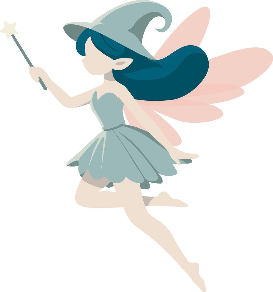 Sprite Fairy with Hat and Magin Wand Illustration. vector