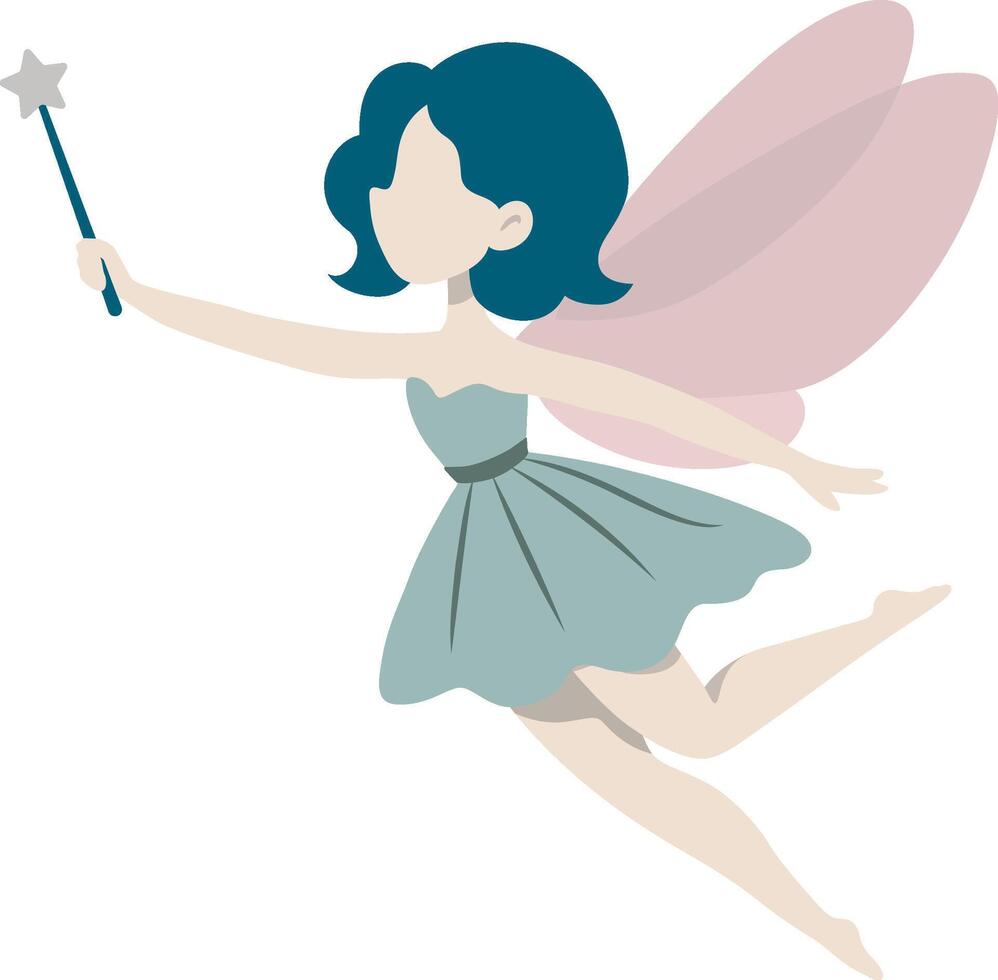 Cute Sprite Fairy with Magin Wand Illustration. vector