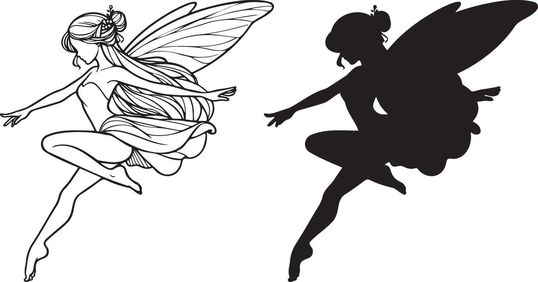 Sprite Fairy Line and Silhouette Illustration. vector