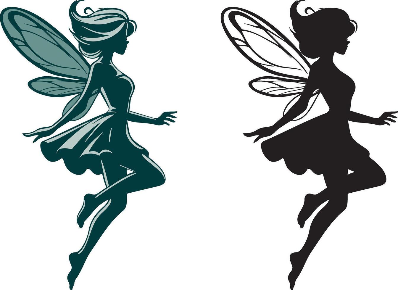 Sprite Fairy Flying Silhouette Illustration. vector