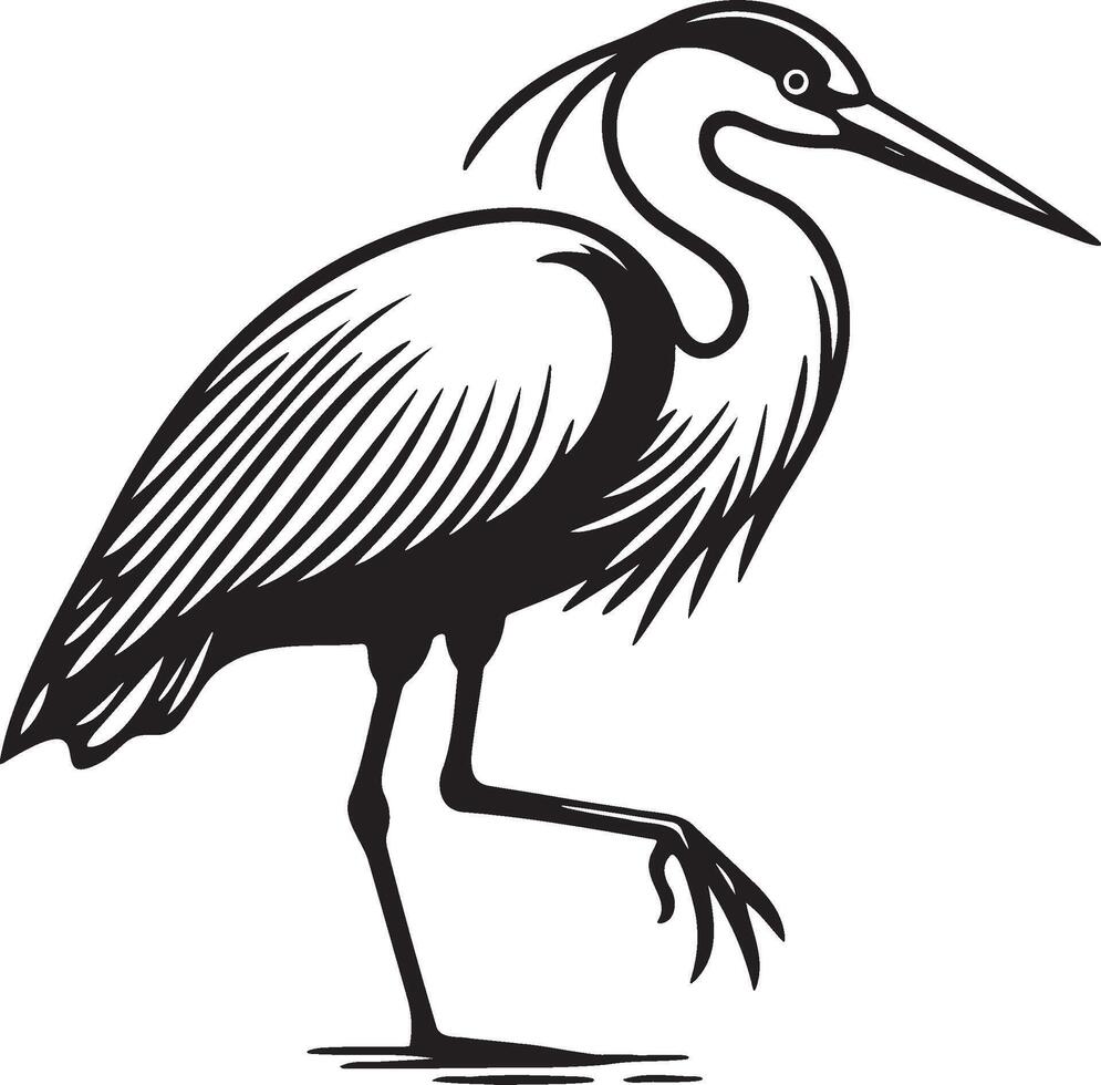 Heron Standing Sketch Illustration. vector
