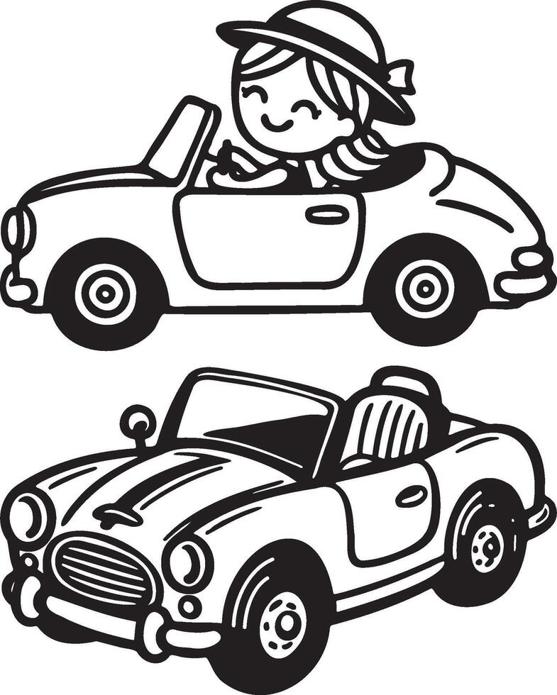Cute Retro Convertible Cartoon Illustration. vector