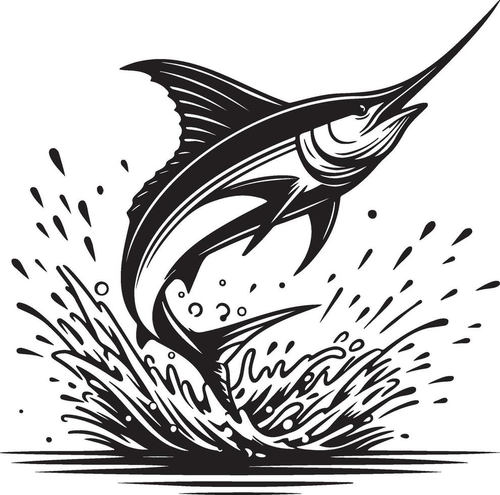 Marlin Fish Leaping Sketch Drawing. vector