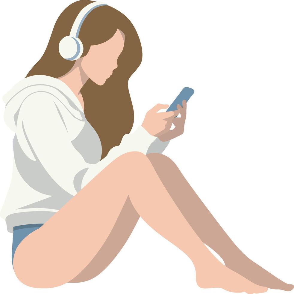 A Woman Listen to Music on Phone. vector