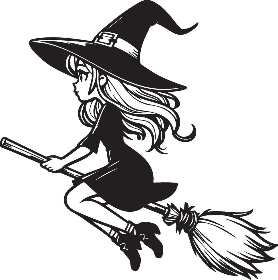 Halloween Witchs Ride Broom. vector