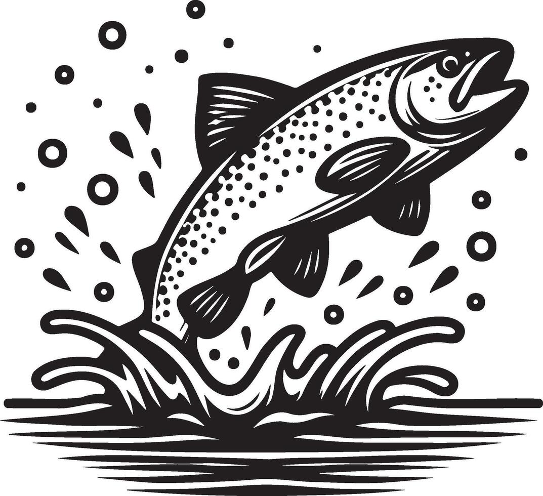 Trout Fish Leaping Illustration. vector