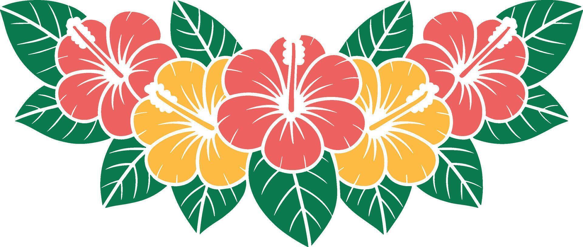 Tropical Hibiscus Flowers and Leaves vector