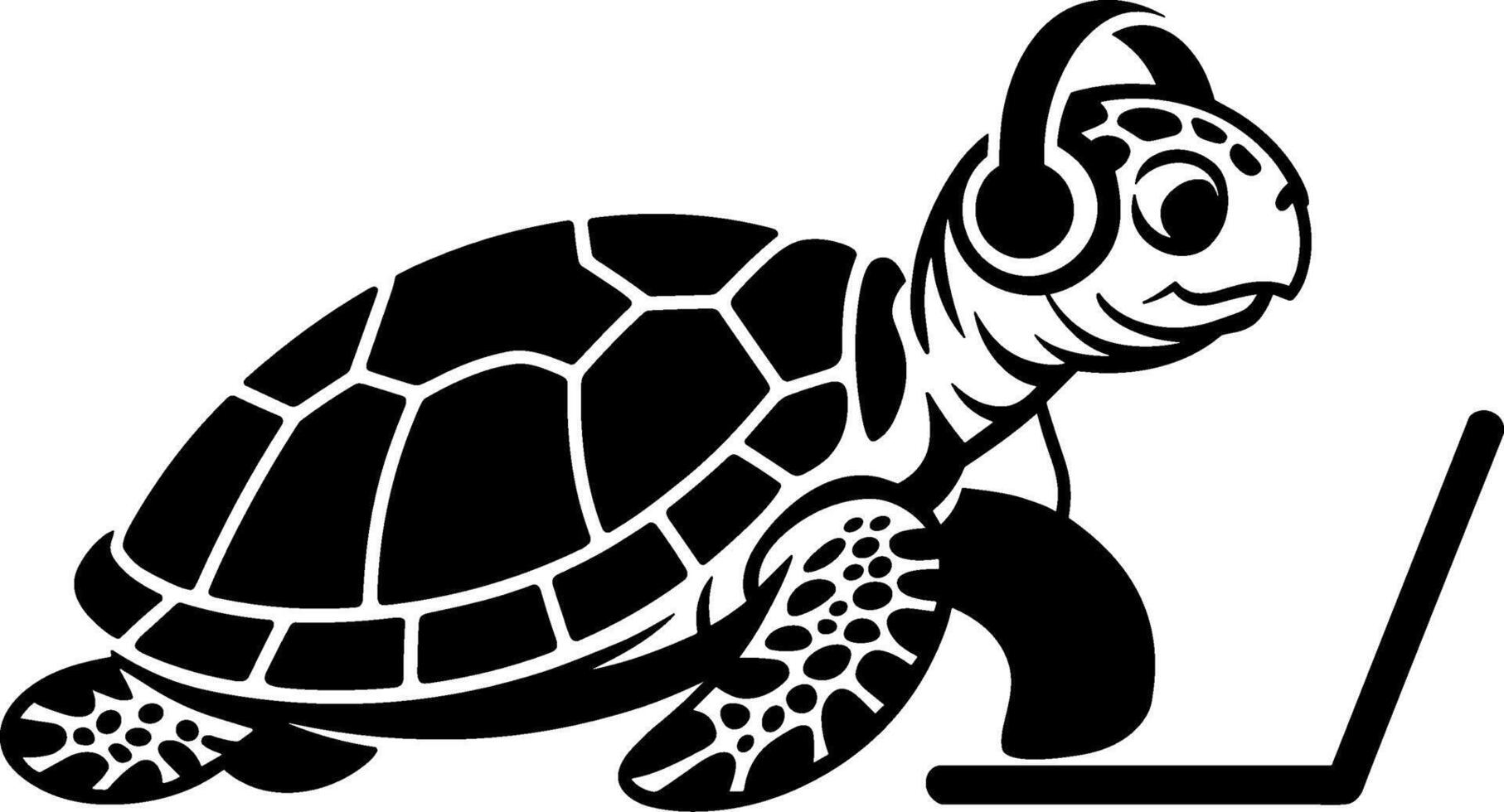 Sea Turtle Using Laptop with Headphones Illustration vector