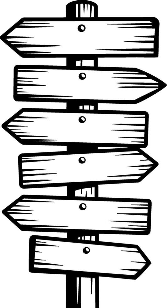 Stacked Directional Signpost with Six Arrow Boards vector