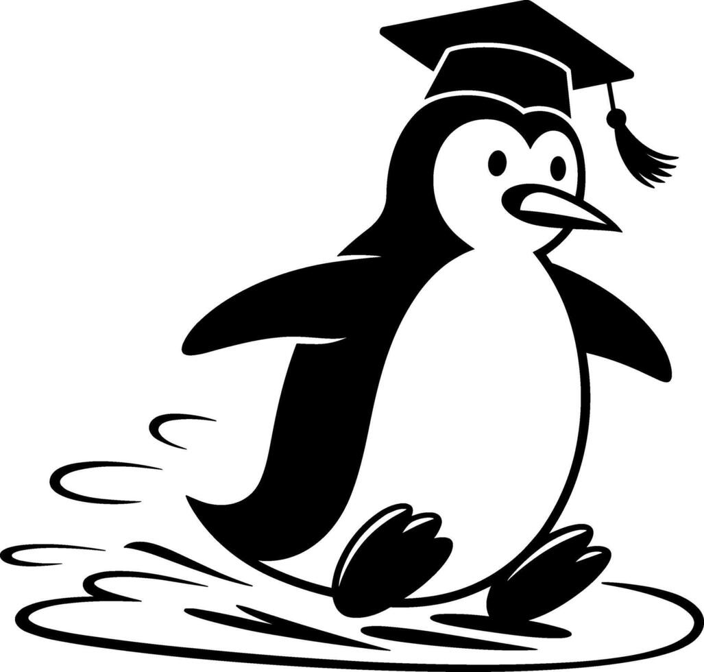 Slipping Penguin with Grad Cap and Flying Diploma vector