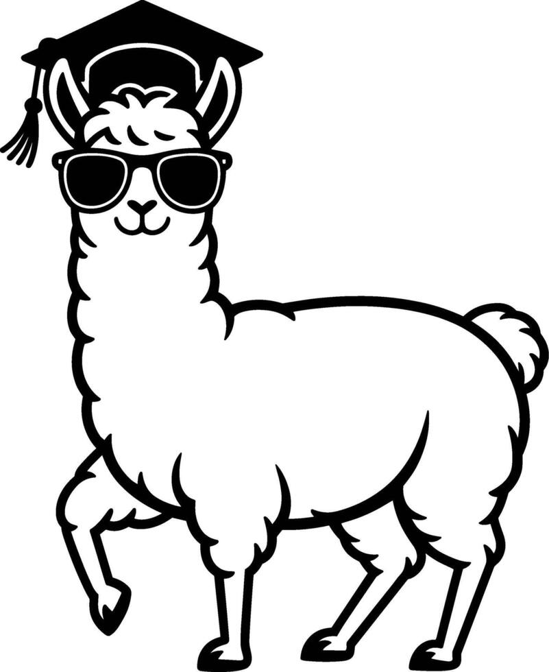 Confident Llama in Sunglasses and Graduation Cap vector