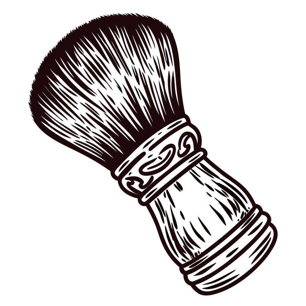 Vintage shaving brush drawing with detailed bristles and ornate handle vector