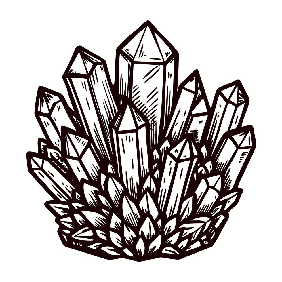 Intricate black and white crystal cluster showcasing geometric precision and natural beauty vector