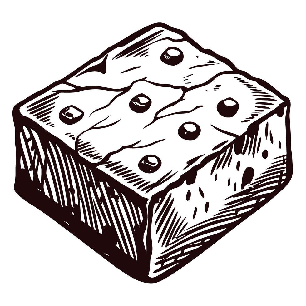 Hand drawn of a classic wooden dice with textured surface and detailed design vector