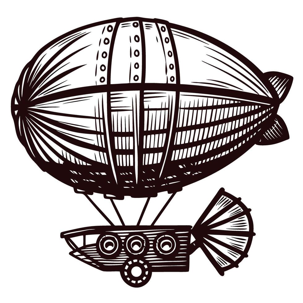 Vintage airship in detailed sketch with mechanical elements vector