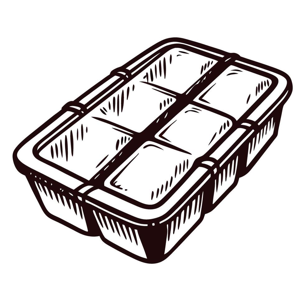 Vintage ice cube tray sketch with six compartments vector