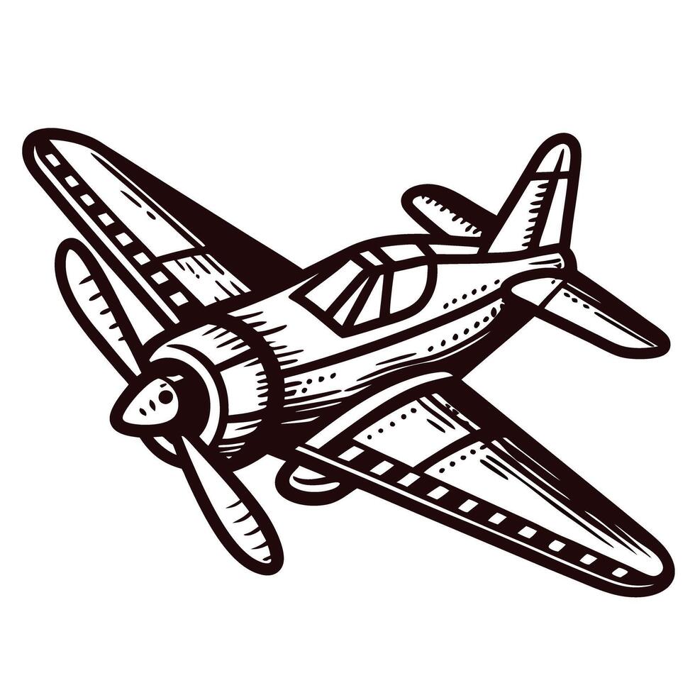 Vintage propeller airplane in black and white with detailed design elements vector