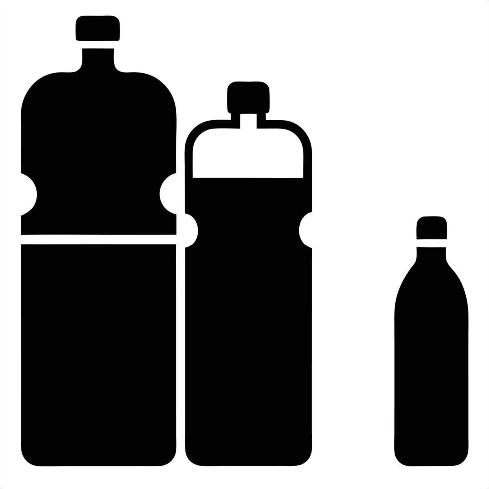 Collection of plastic drinking water bottles in various sizes illustrated in minimalist line art style representing hydration cleanliness environmental awareness and daily use containers vector