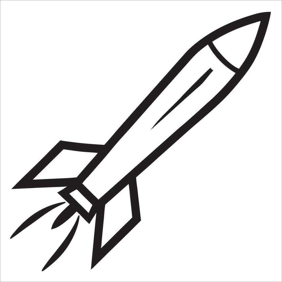 Missile in flight illustrated in clean continuous line art style capturing motion dynamics and aerodynamics ideal for military aviation and defense illustrations vector