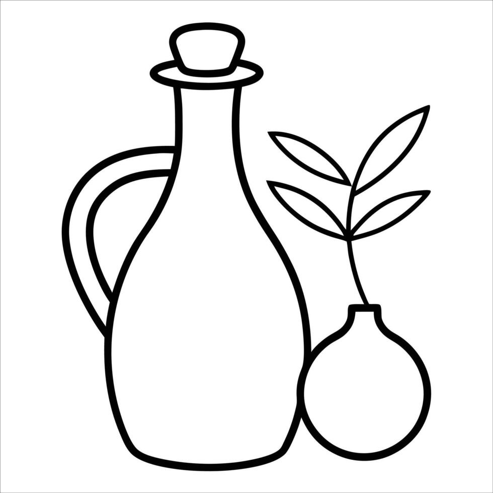 Glass bottle of olive oil illustrated in continuous line art for kitchen decor themes healthy cooking visuals Mediterranean food concepts or minimalist culinary artwork vector