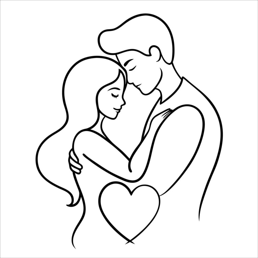 Minimalist continuous line art portrait of a loving couple ideal for romantic illustrations couple decor wedding themed artwork and modern relationship design use vector