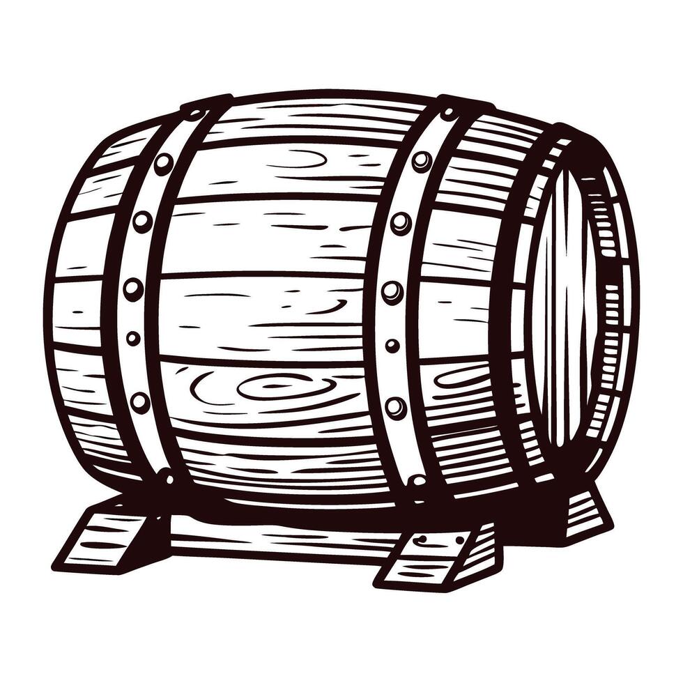 Vintage wooden barrel with metal bands in rustic for storage and fermentation vector