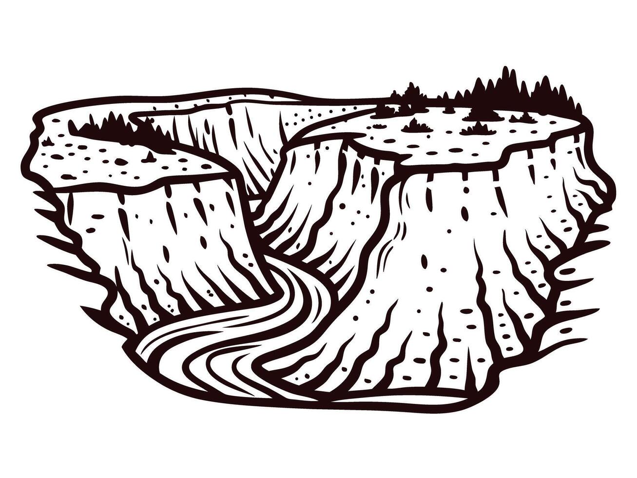 of grand canyon cliffs with river and pine trees vector