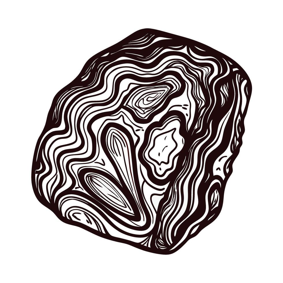 Detailed line art of a geometric patterned rock with abstract swirling design vector