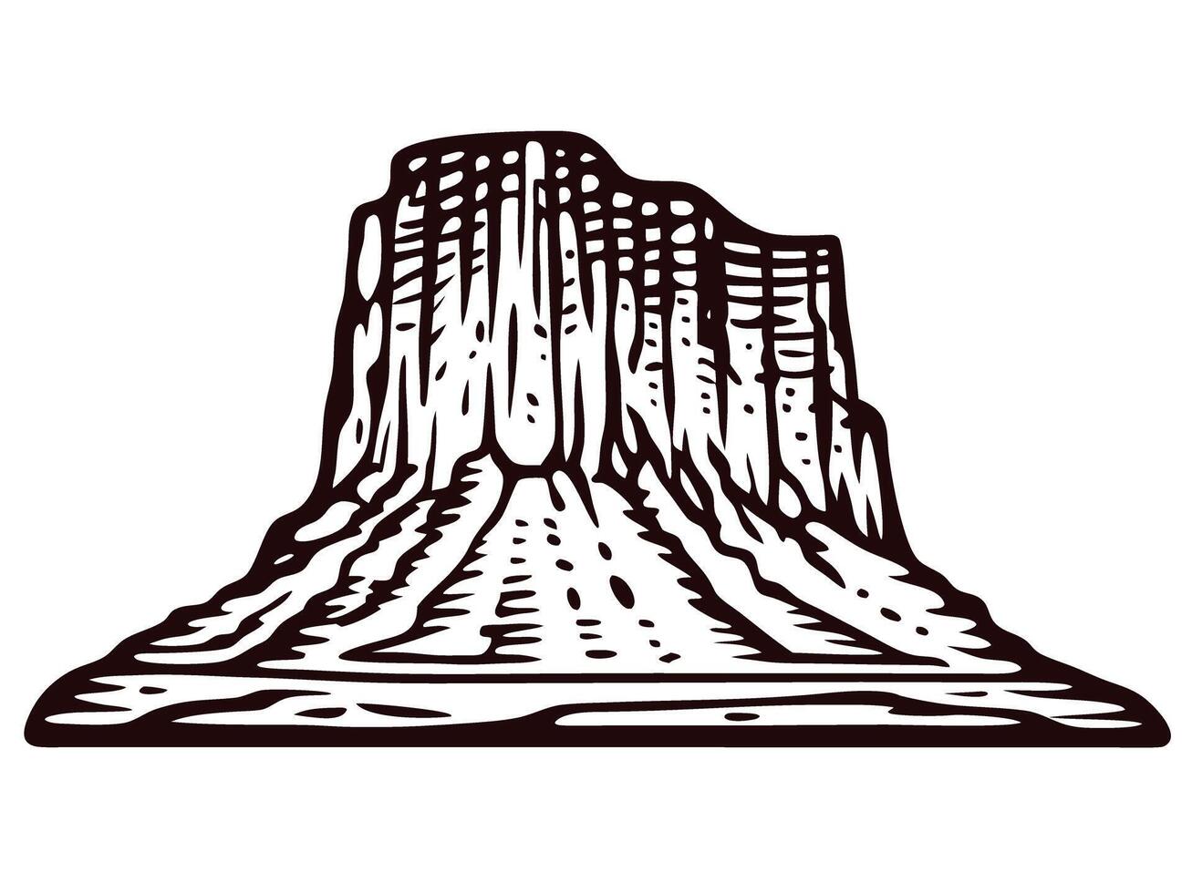 Monument valley butte in a bold black and white vector