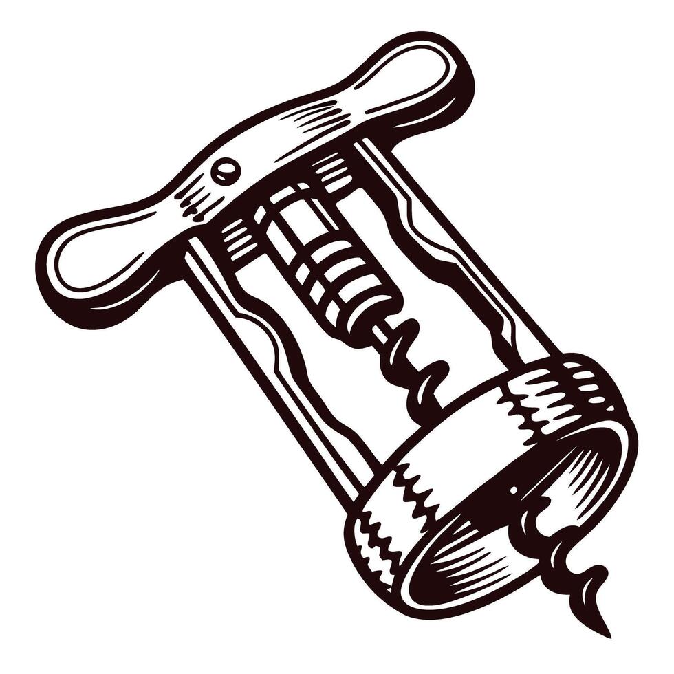 Vintage corkscrew with wooden handle and helix design for wine enthusiasts vector