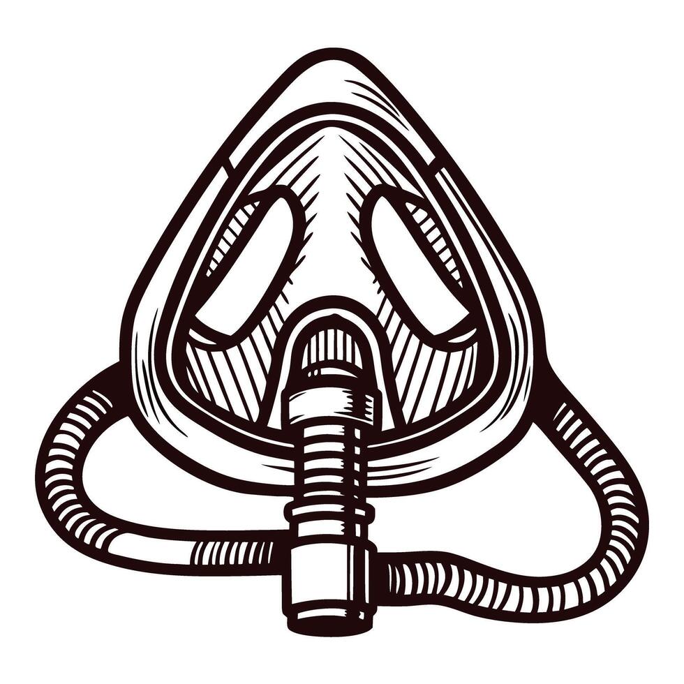 Detailed sketch of an oxygen mask with attached hose vector