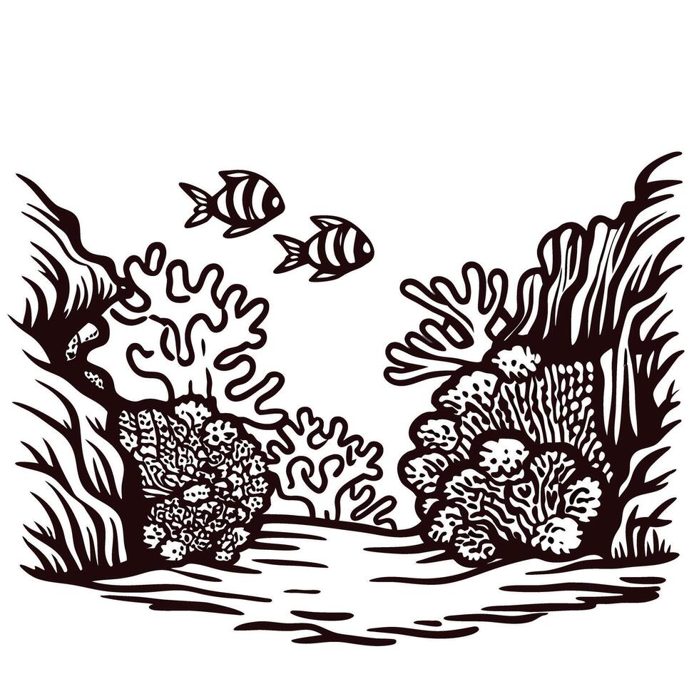 Two fish swimming in a vibrant coral reef ecosystem underwater landscape vector