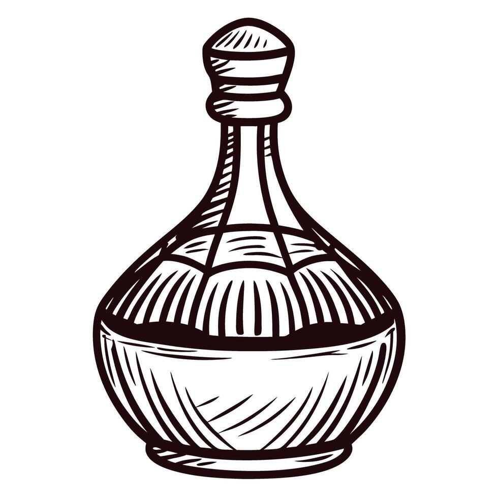 Intricate line drawing of ornate glass decanter with stopper vector