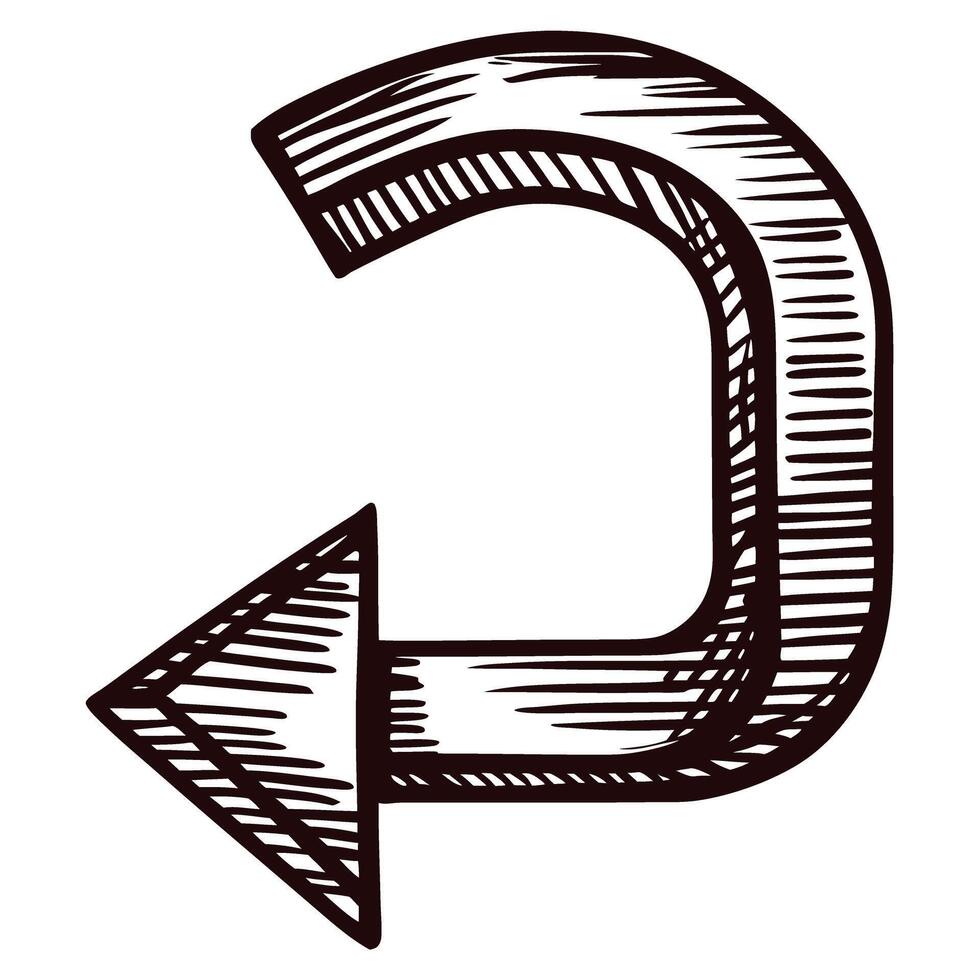 Hand drawn arrow with curved outline in monochrome vector