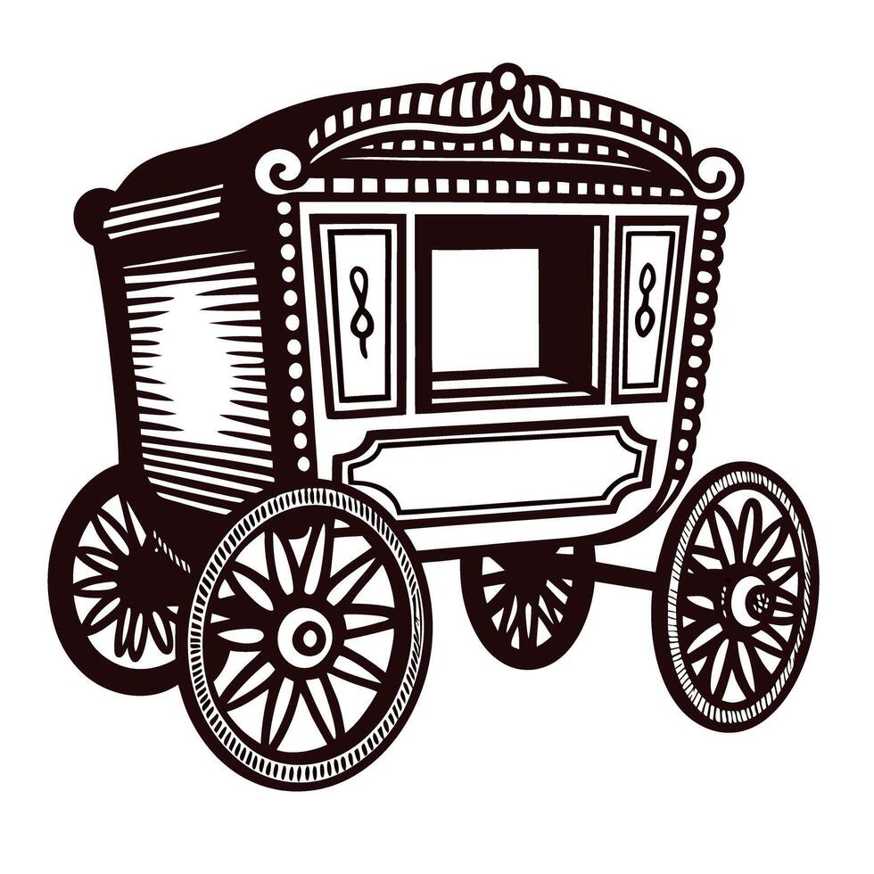 Vintage horse drawn carriage with ornate design and wooden wheels vector