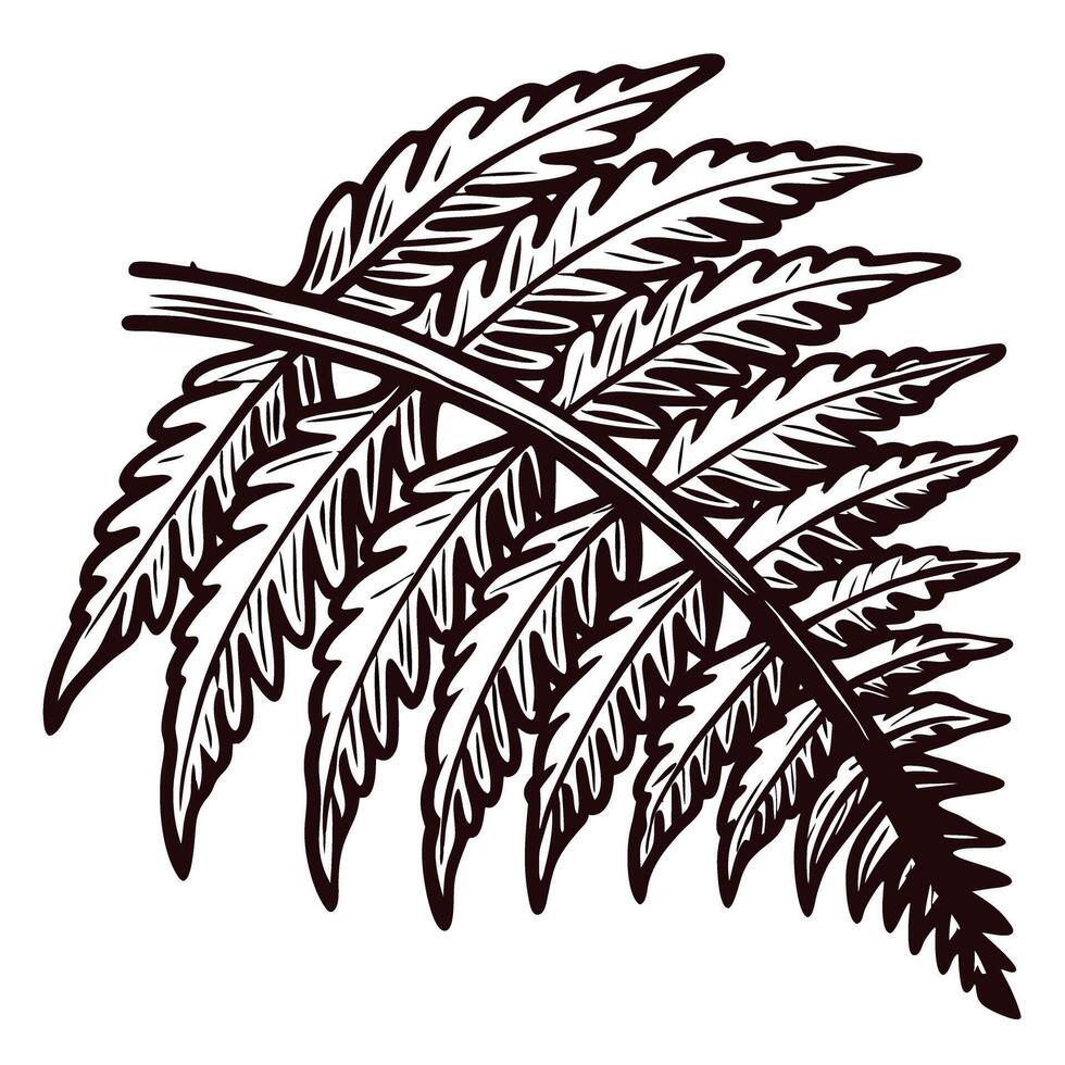 Intricate black and white fern leaf design with detailed pattern vector